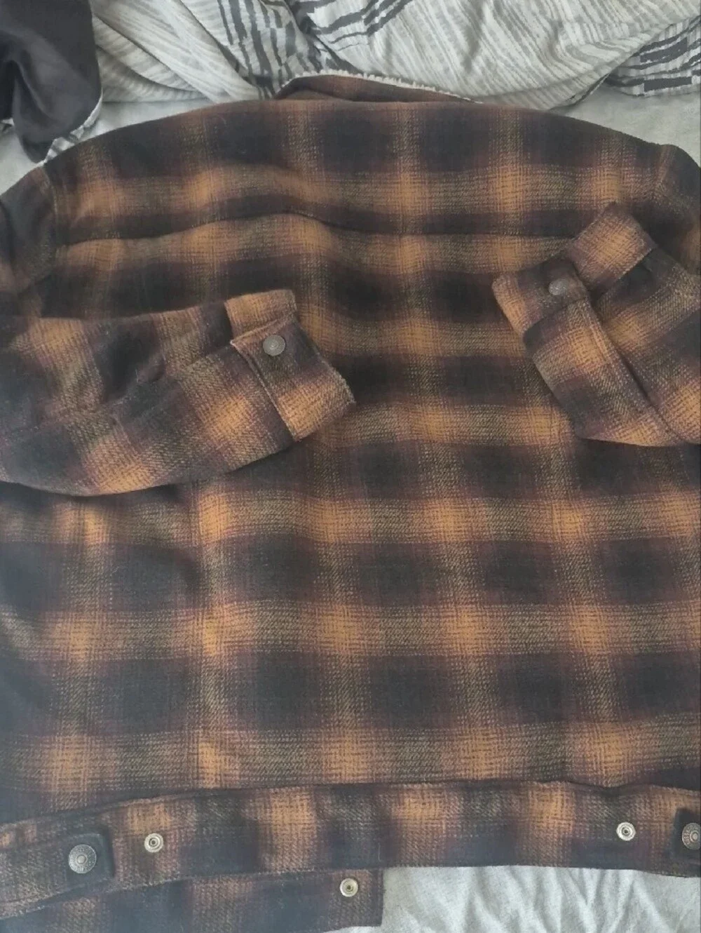 Levi's Brown and Black Plaid Sherpa-Lined Shirt Jacket Size M
